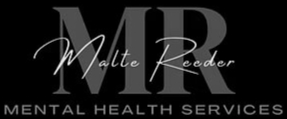 Logo for Malte Reeder Mental Health Services, featuring large initials "MR" and the business name in white text on a black background.